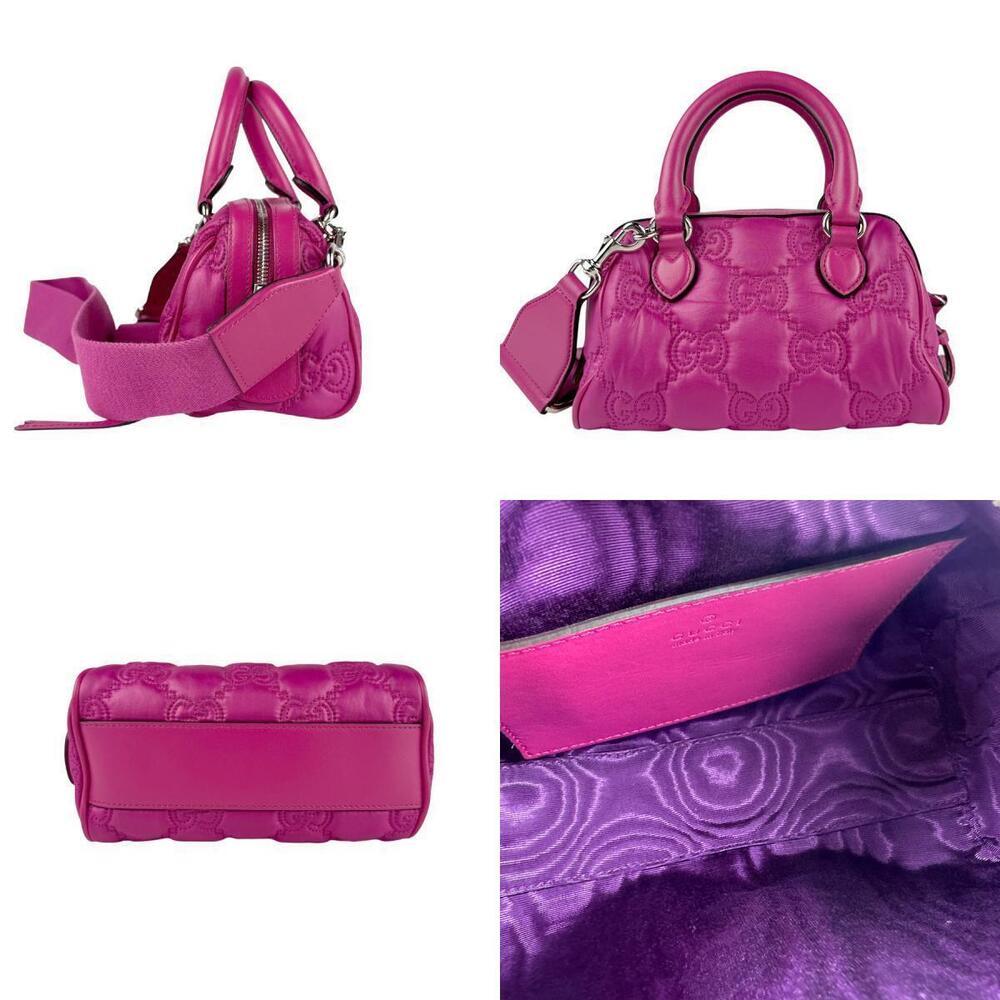 Gucci Silver Matelasse Shoulder Bag 2way Leather GG Magenta